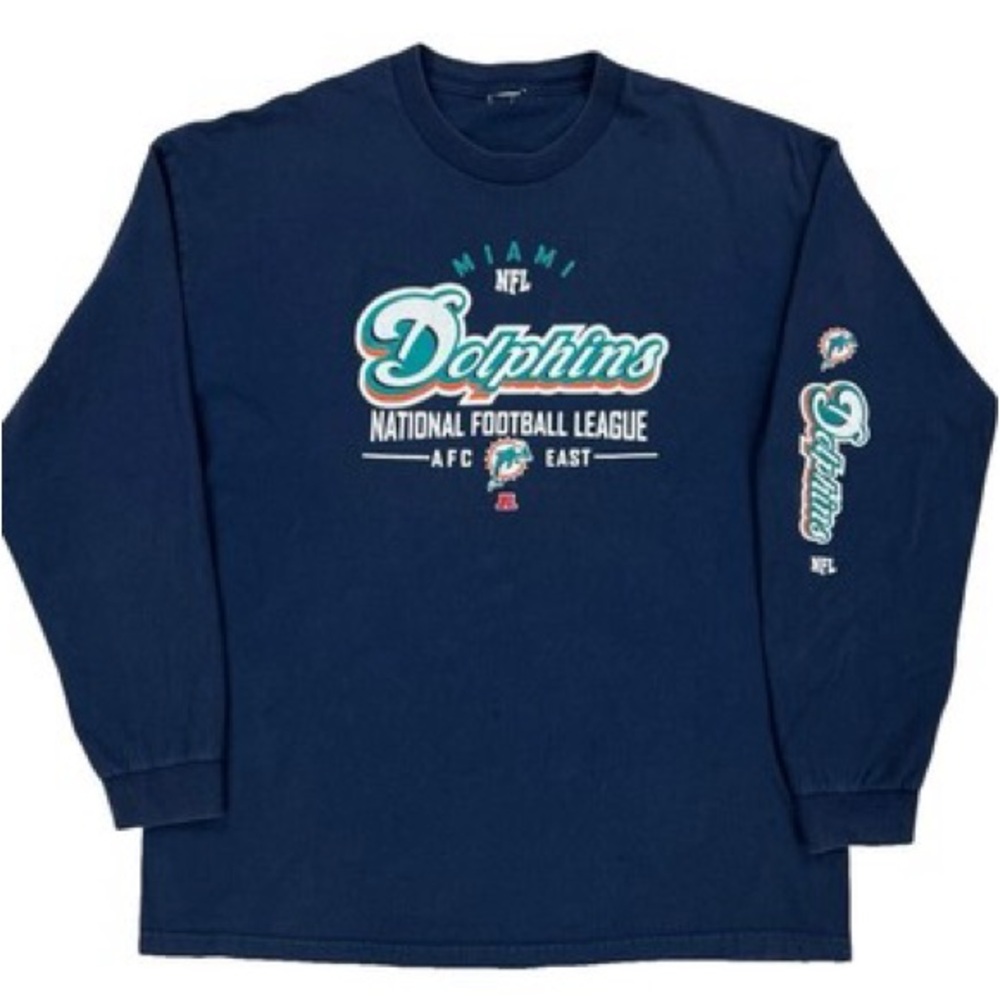 Miami Dolphins NFL Long Sleeve Tee XXL Navy AFC East Football Graphic Shirt